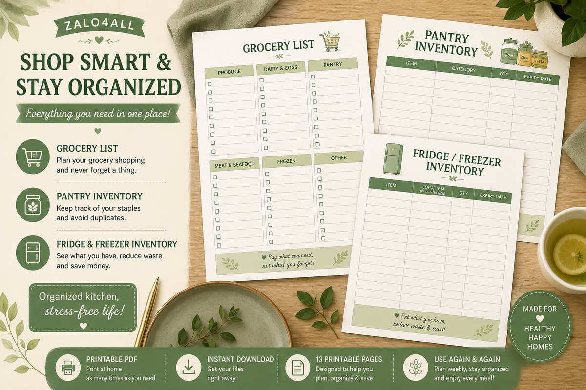 Meal Planner Printable PDF - 13 Page Weekly Meal Plan, Grocery List & Pantry Organizer - digital product preview 3