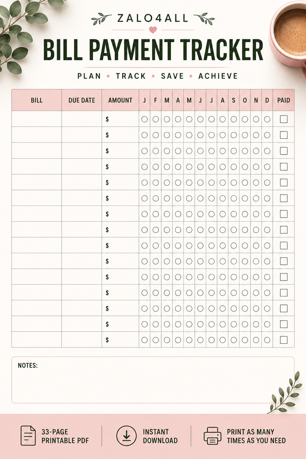 Budget Planner Printable PDF - Monthly Budget, Savings, Debt & Financial Goal Tracker - 33 Page Finance Planner - digital product preview 5