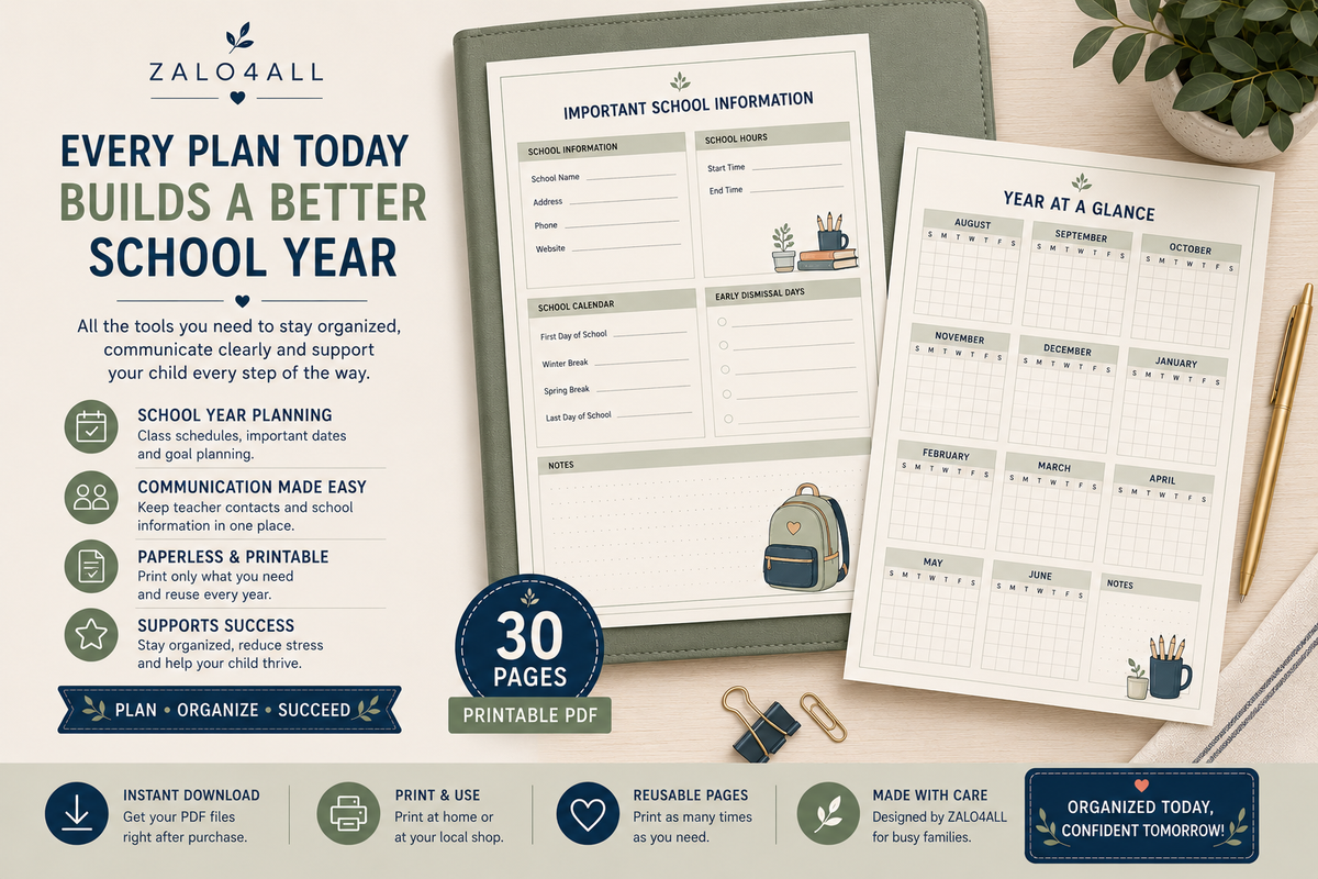 Back to School Family Organizer Printable 30 Page School Planner PDF - digital product preview 7