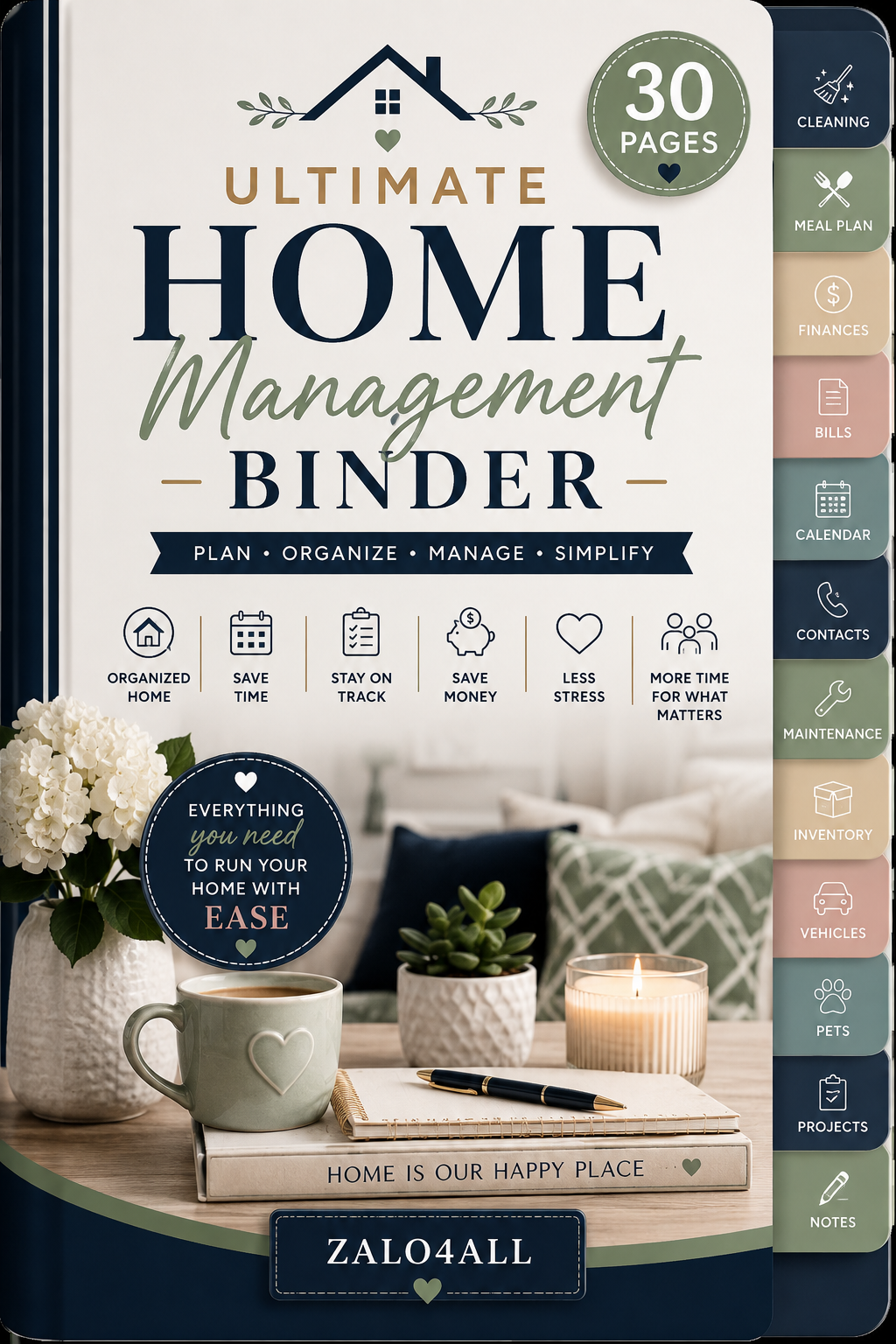 Home Management Binder Printable 30 Page Household Planner Cleaning Chores Budget Meal Planner PDF - digital product preview 1
