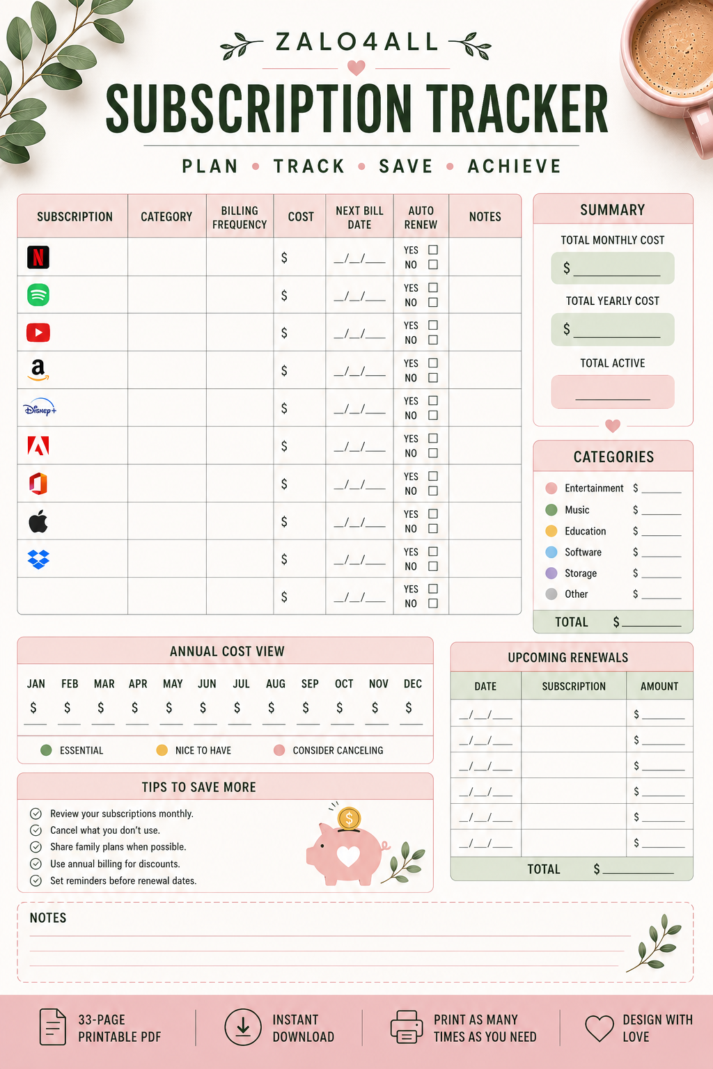 Budget Planner Printable PDF - Monthly Budget, Savings, Debt & Financial Goal Tracker - 33 Page Finance Planner - digital product preview 10