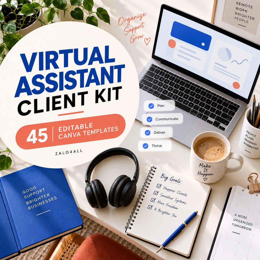 Virtual Assistant Client Kit - 45 Editable Canva Templates cover