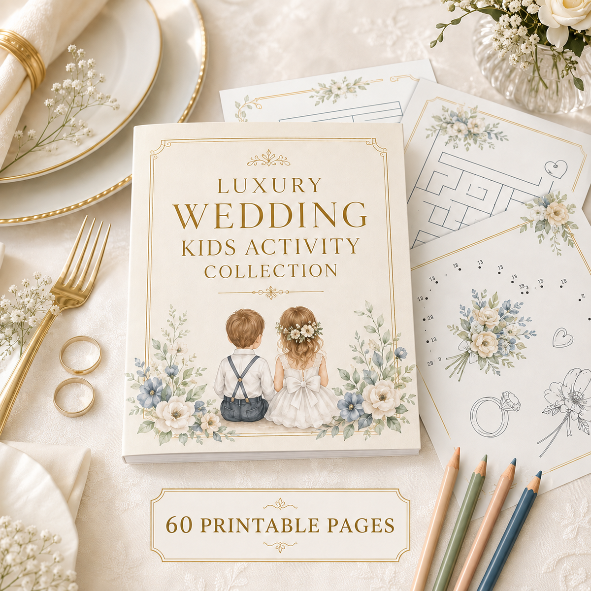 Luxury Wedding Kids Activity Collection | 60 Printable Pages premium cover