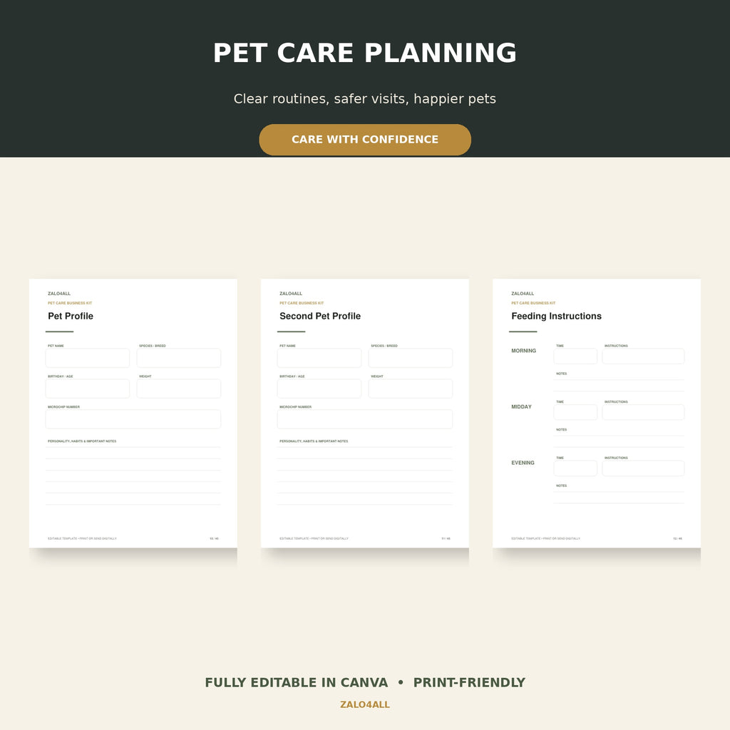 Pet profiles and care planning templates