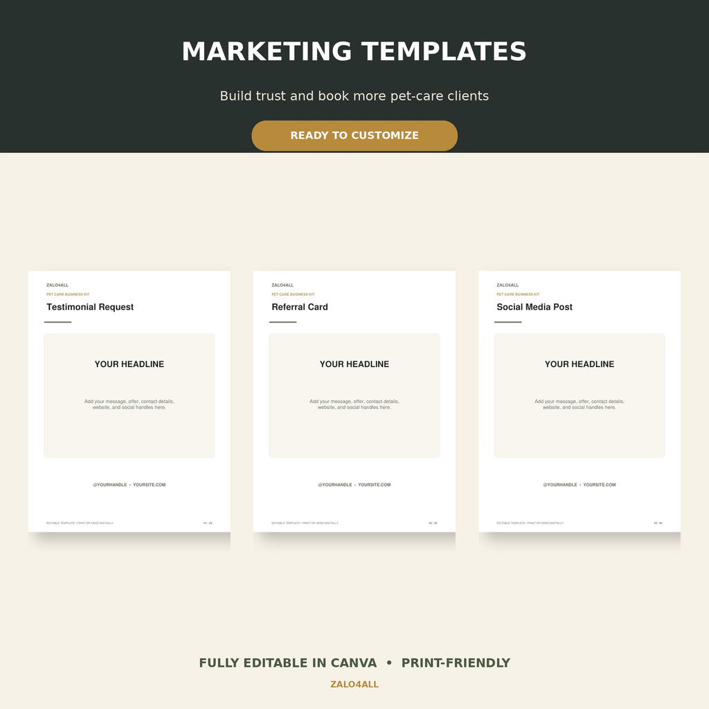 Editable pet care marketing templates