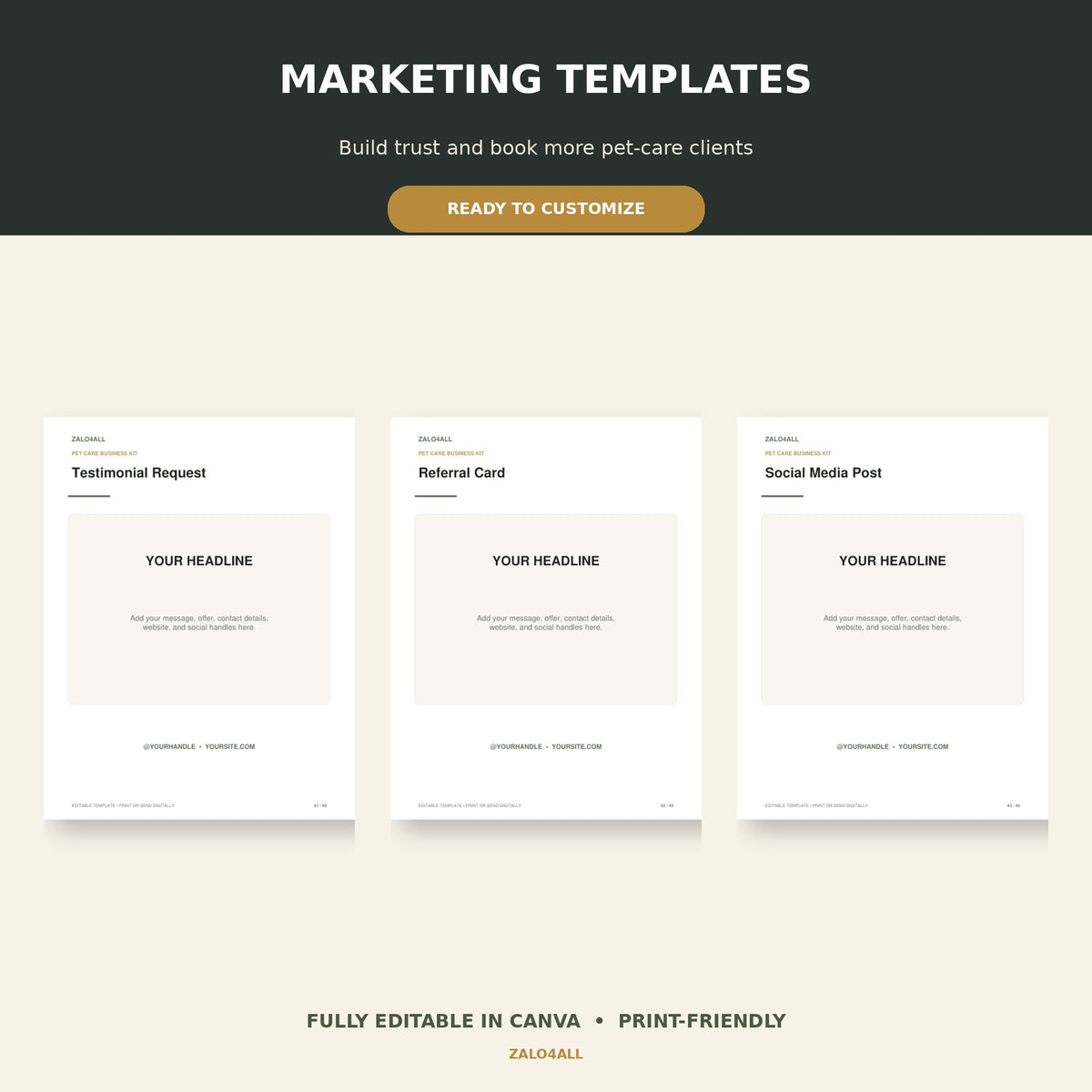 Editable pet care marketing templates