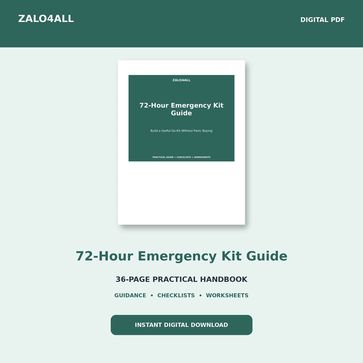 72-Hour Emergency Kit Guide | 36-Page Printable Checklist PDF cover