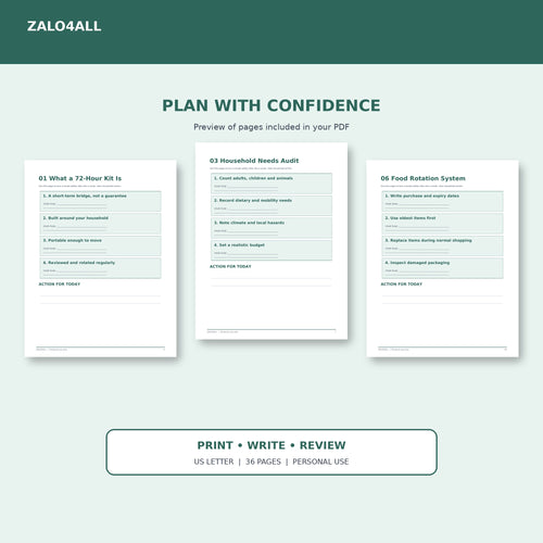 72-Hour Emergency Kit Guide | 36-Page Printable Checklist PDF interior preview 1