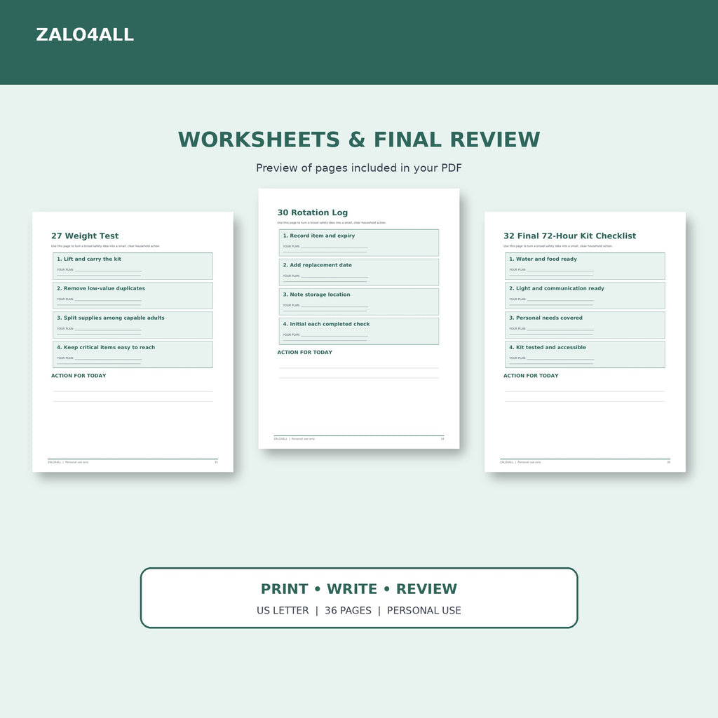 72-Hour Emergency Kit Guide | 36-Page Printable Checklist PDF interior preview 4