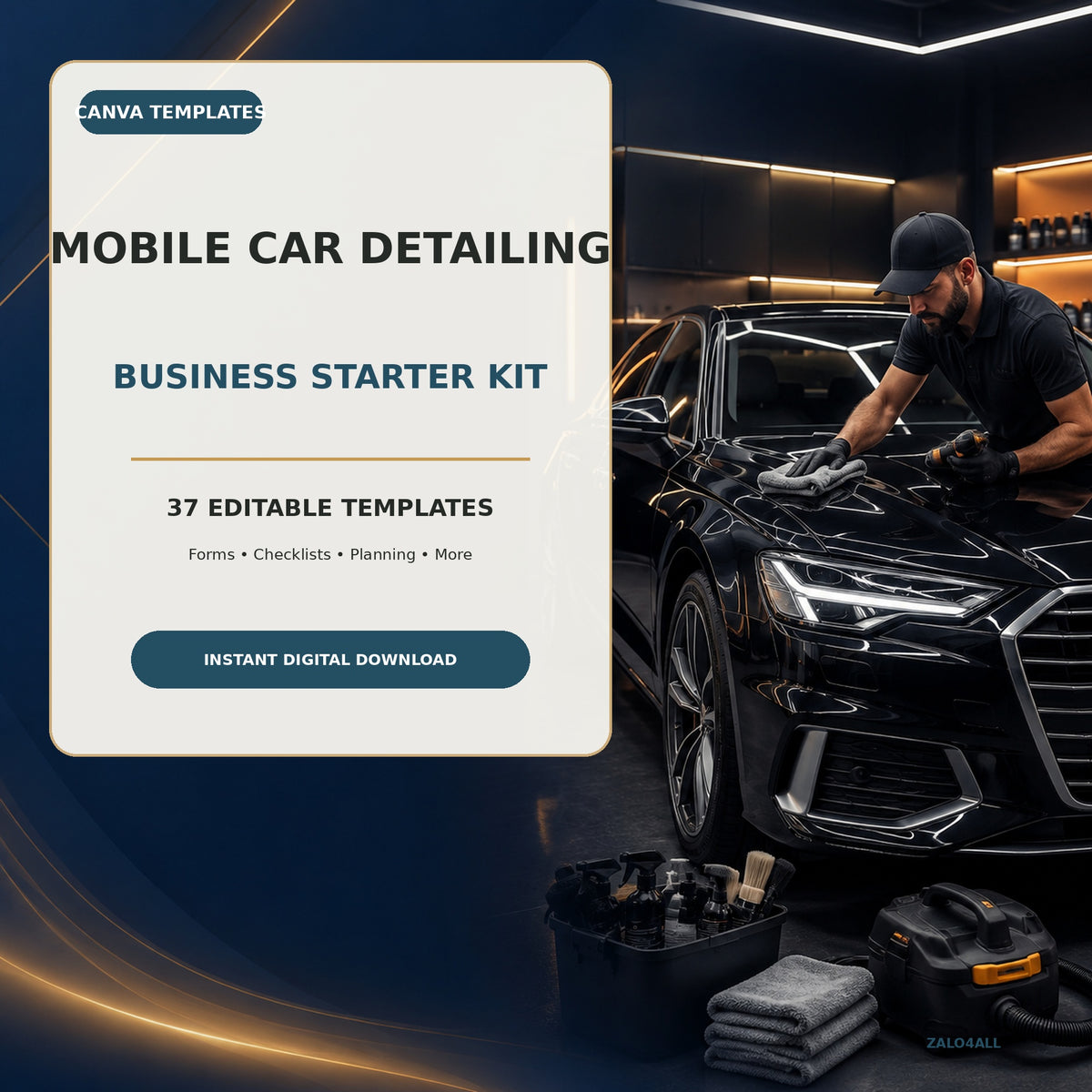 Mobile Car Detailing Business Starter Kit | 37 Editable Canva Templates product cover