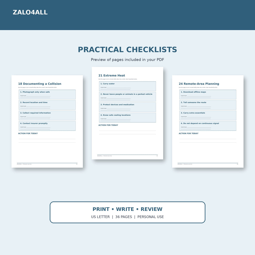 Car Emergency & Roadside Safety Guide | 36-Page Printable PDF interior preview 3