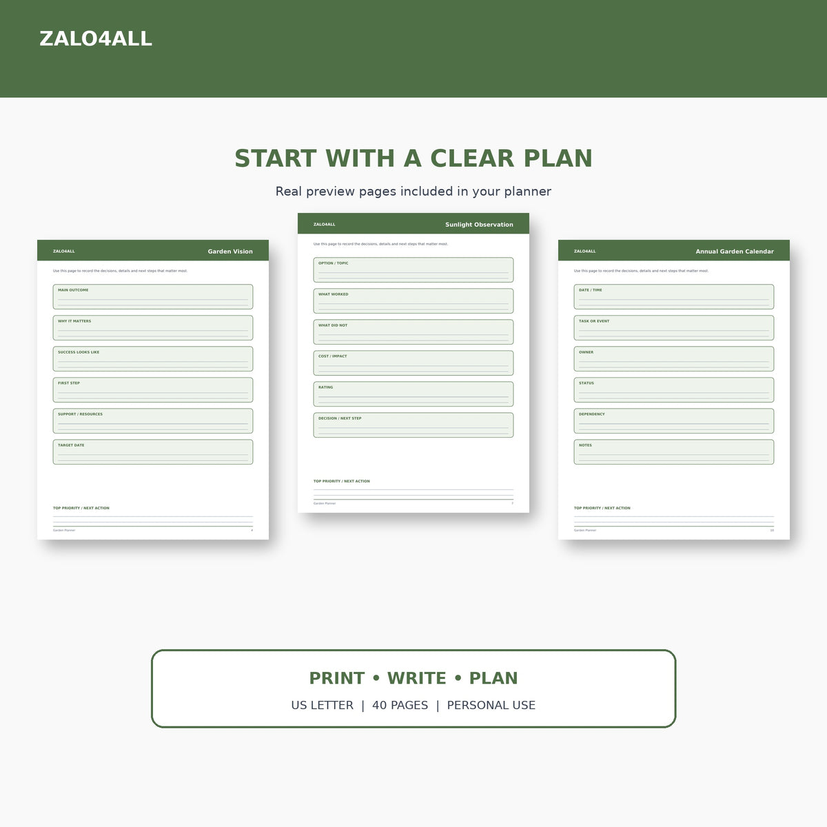 Garden Planner printable planner page preview 1