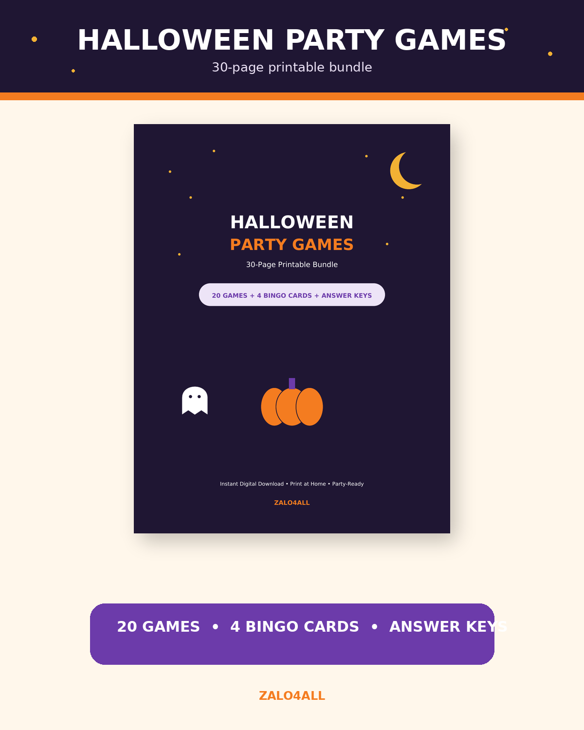 Halloween Party Games 30 Page Printable Bundle by ZALO4ALL