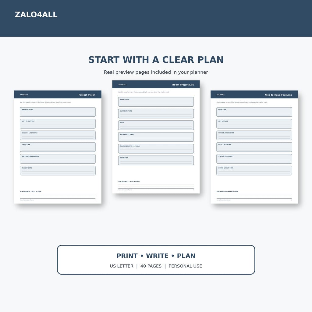 Home Renovation Planner printable planner page preview 1