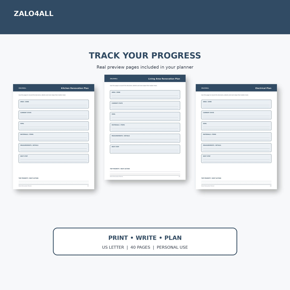 Home Renovation Planner printable planner page preview 3