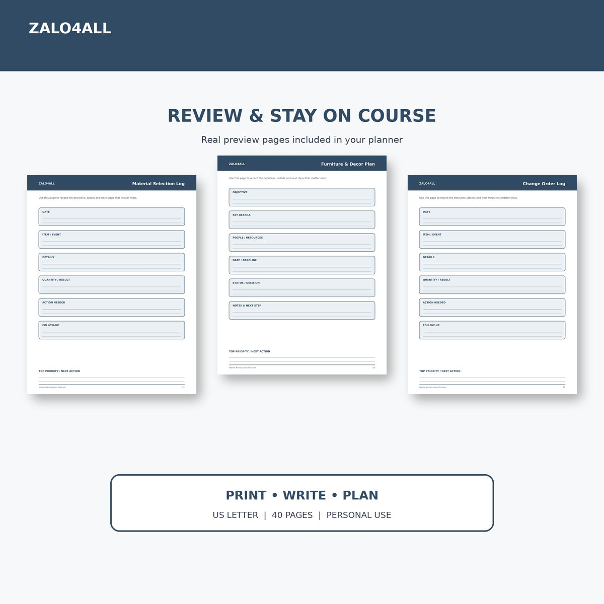Home Renovation Planner printable planner page preview 4