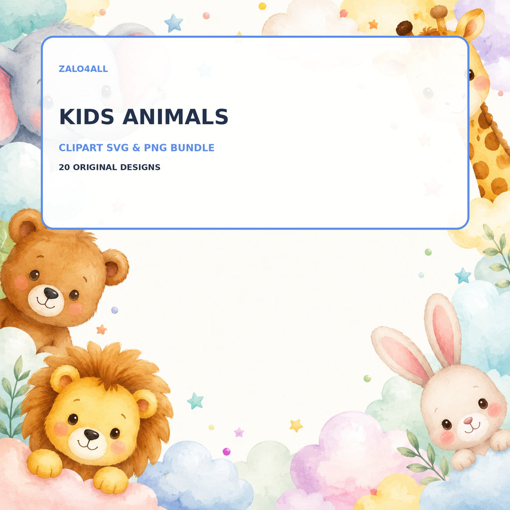 Kids Animals Clipart Bundle | 20 Cute SVG & Transparent PNG Files - image 1