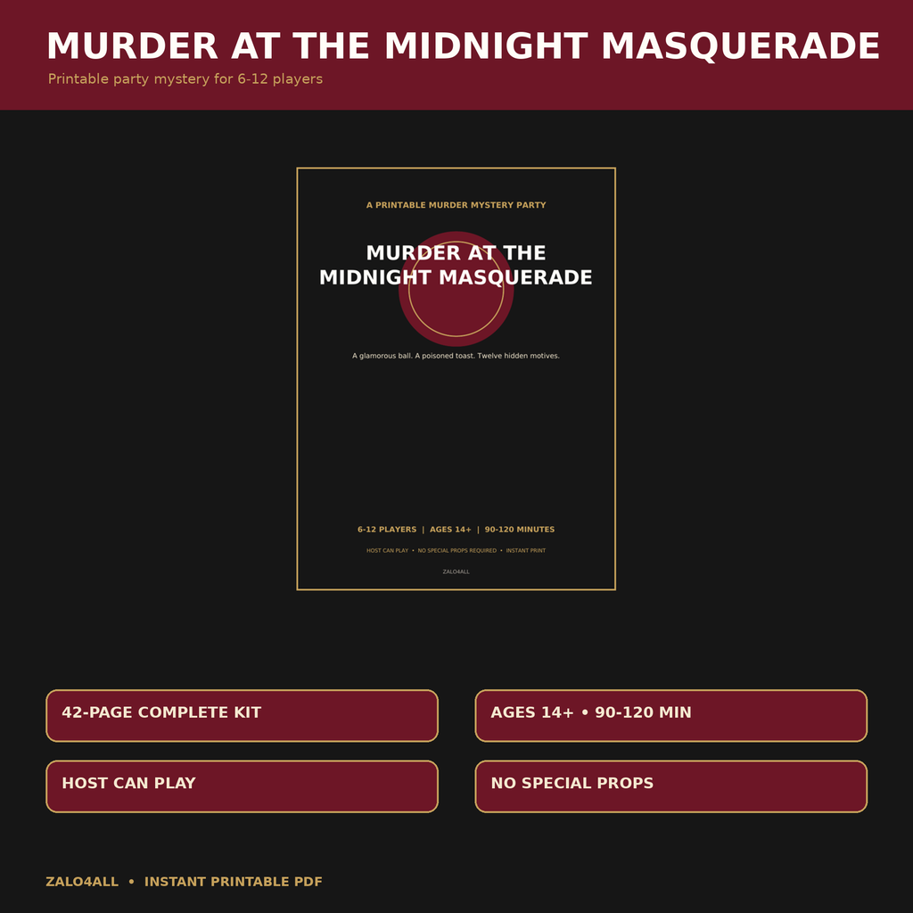 Murder at the Midnight Masquerade printable party mystery