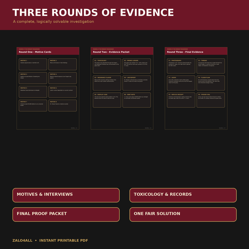 Three rounds of printable evidence