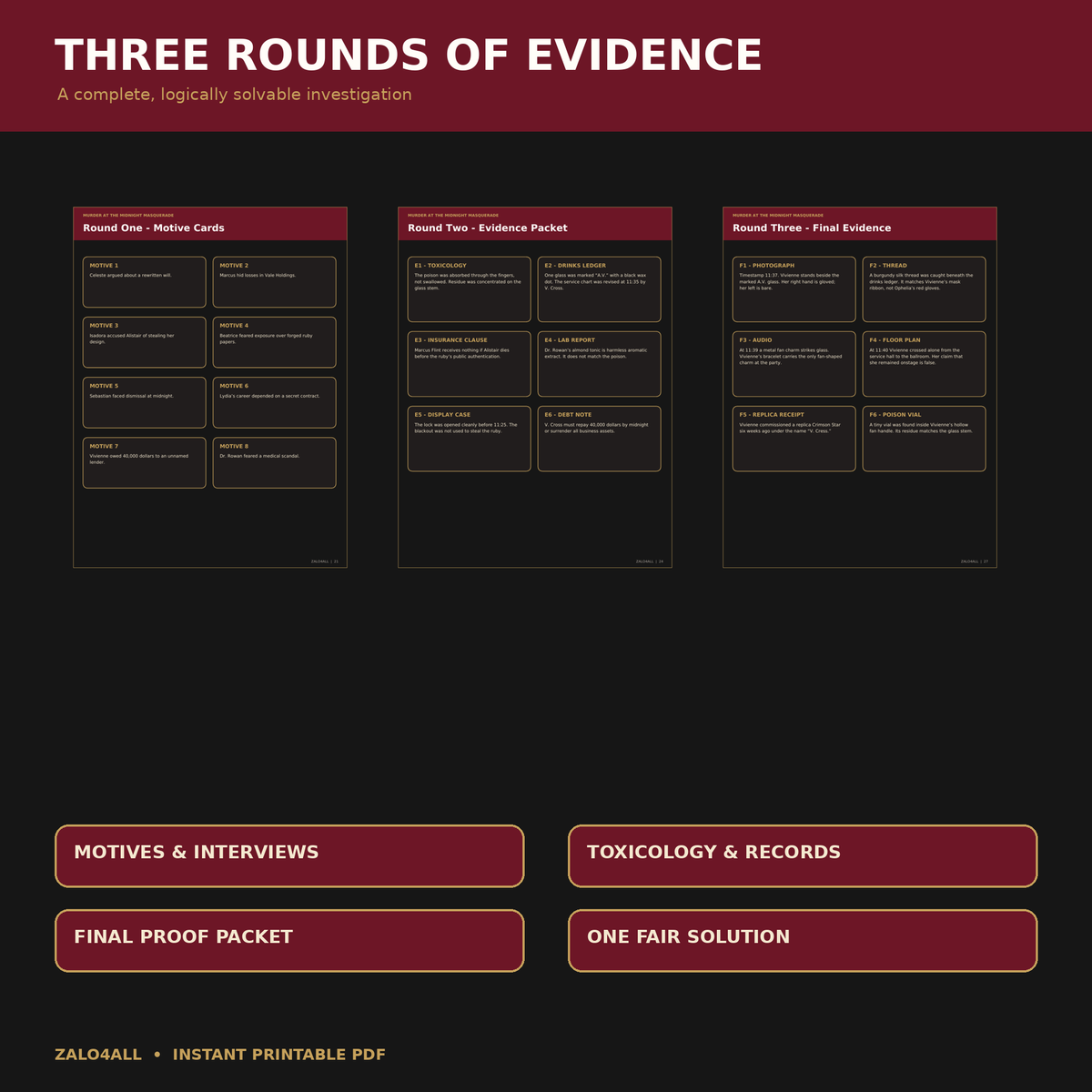 Three rounds of printable evidence