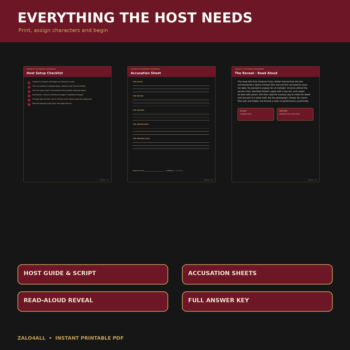 Host guide accusation sheets and reveal