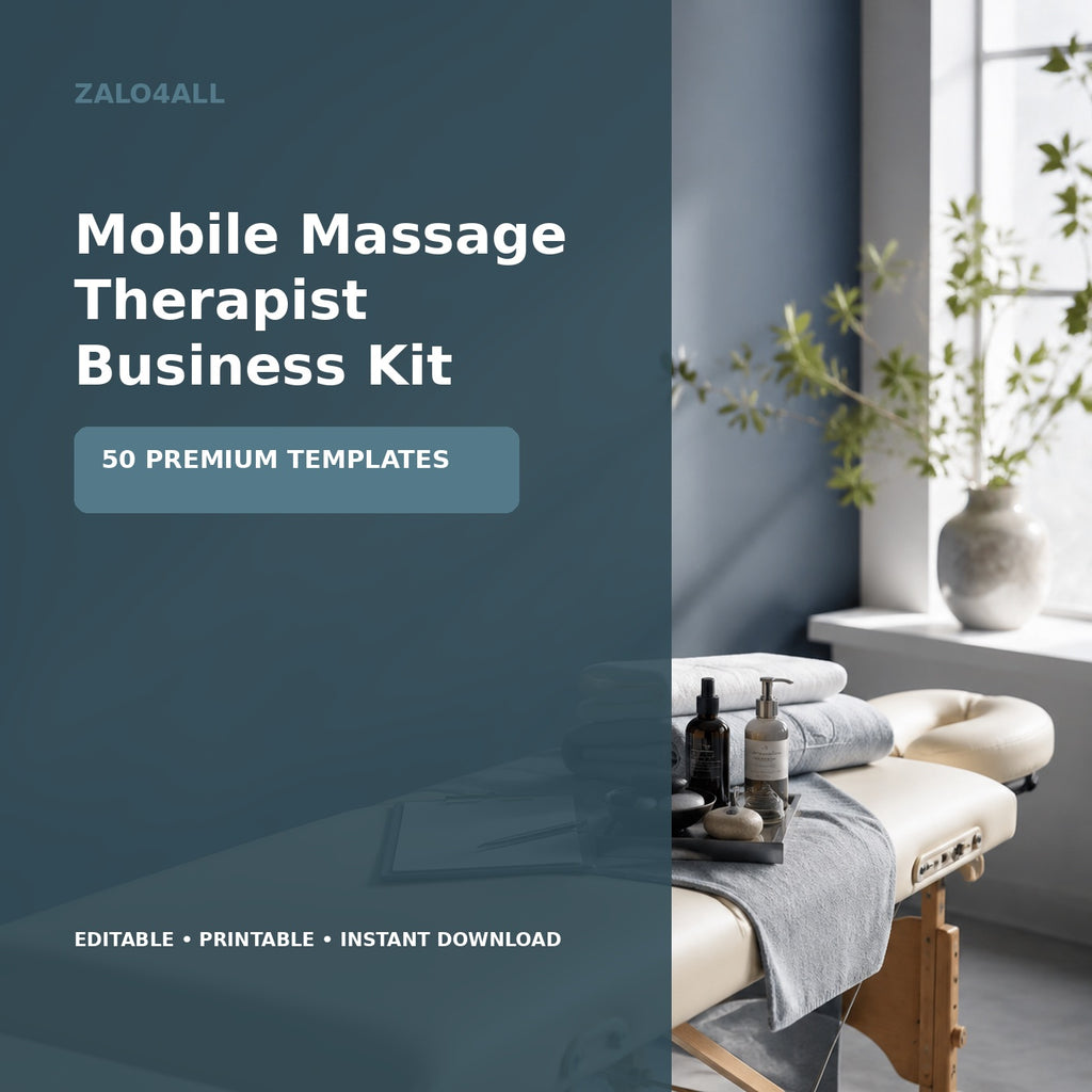 Mobile Massage Therapist Business Kit | 50 Premium Canva Templates – premium cover