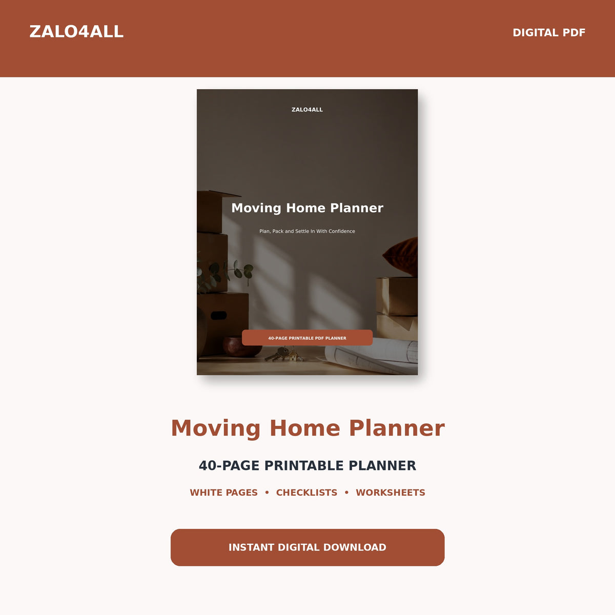 Moving Home Planner printable digital planner cover
