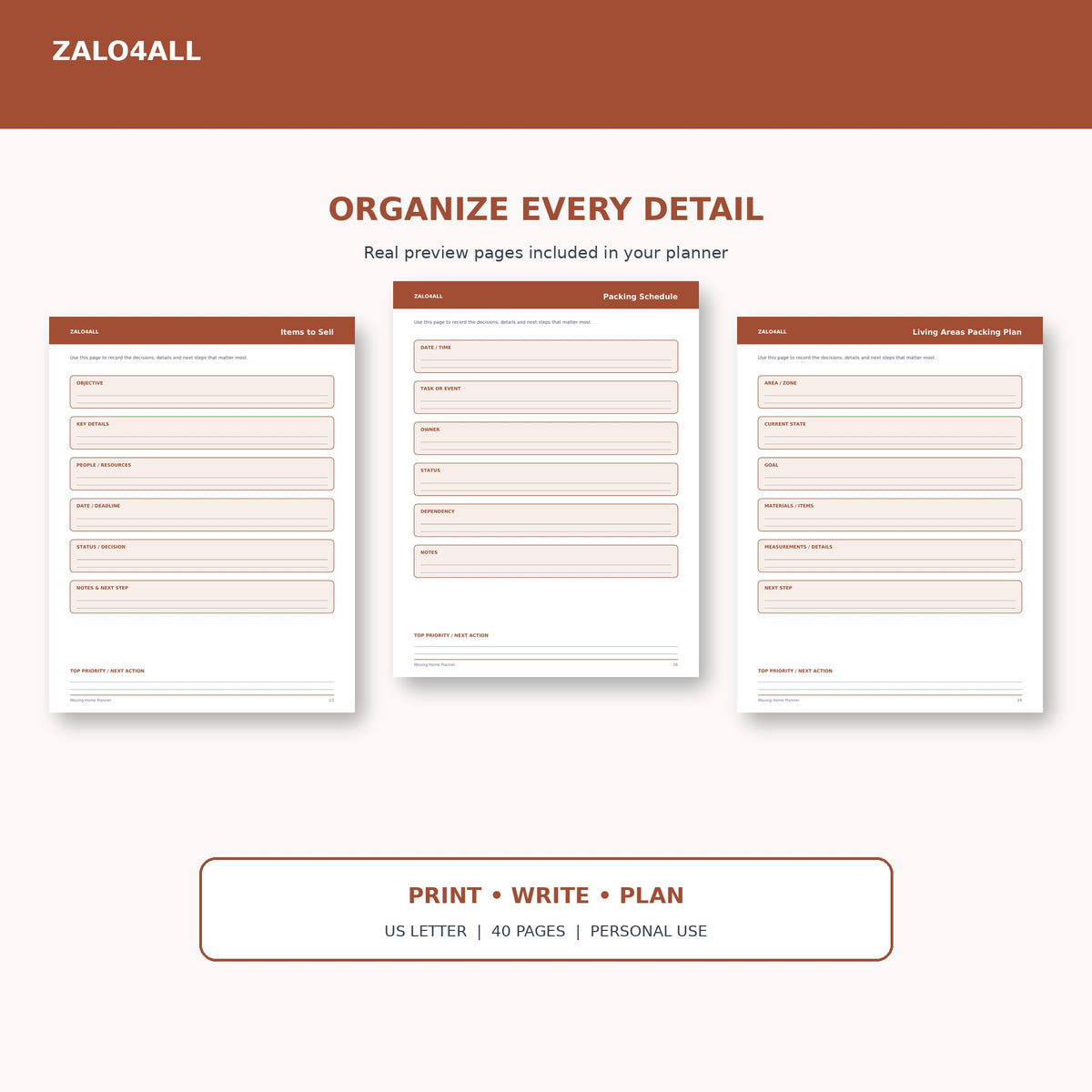 Moving Home Planner printable planner page preview 2