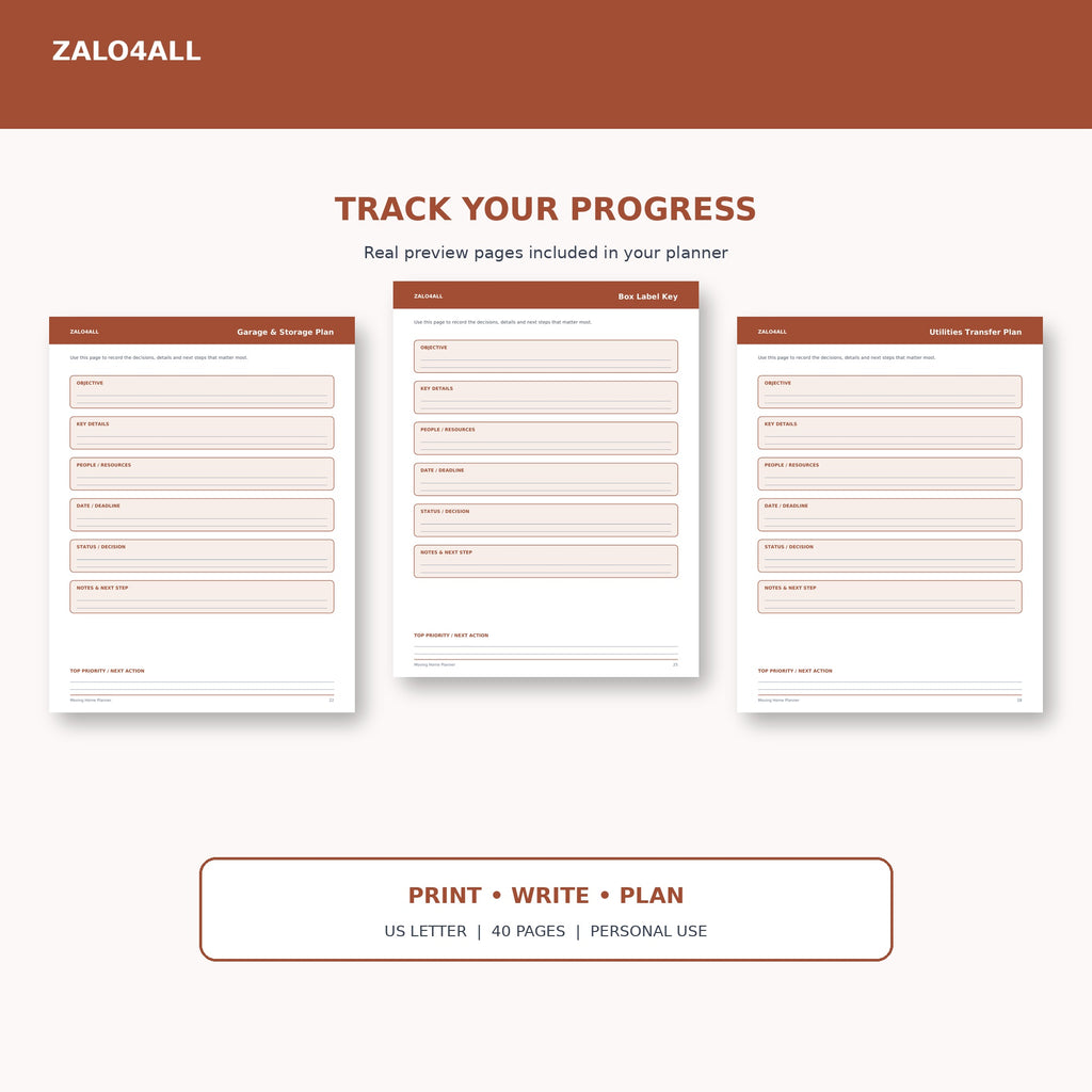 Moving Home Planner printable planner page preview 3
