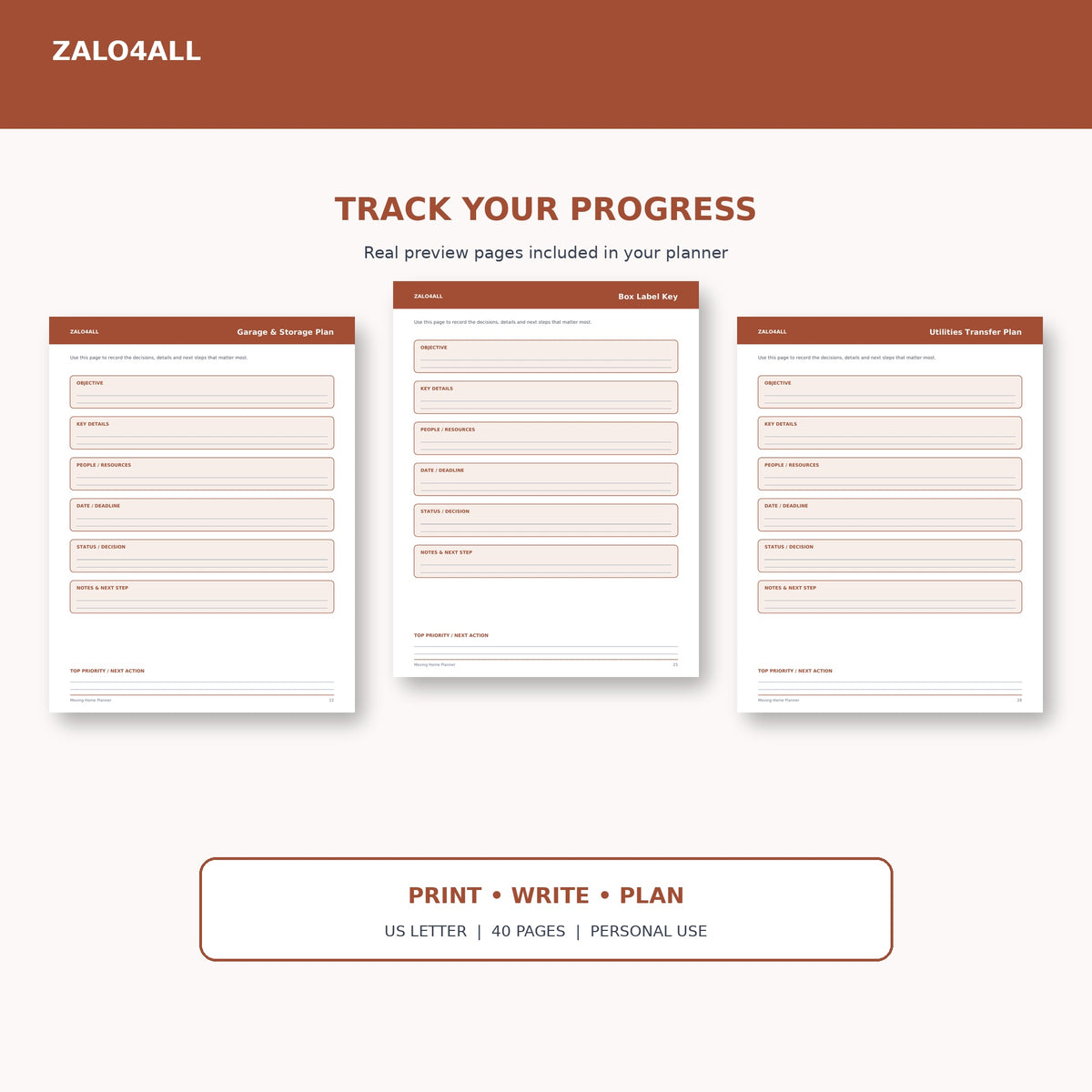 Moving Home Planner printable planner page preview 3