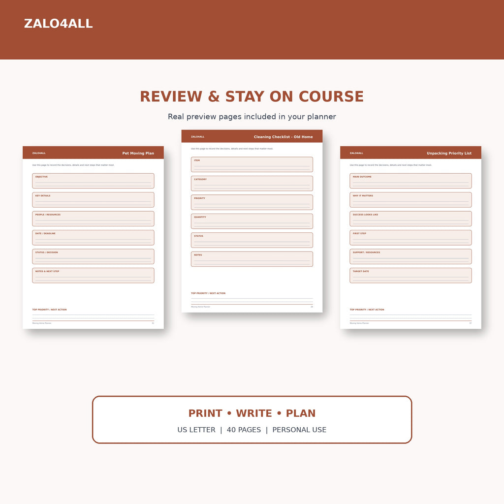 Moving Home Planner printable planner page preview 4