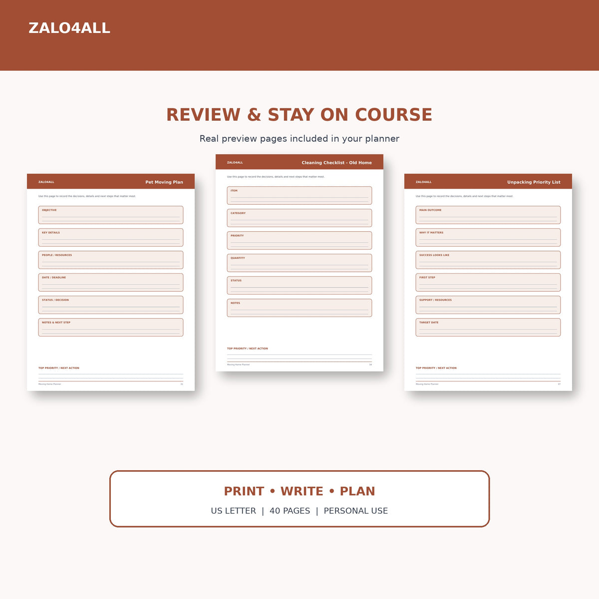 Moving Home Planner printable planner page preview 4