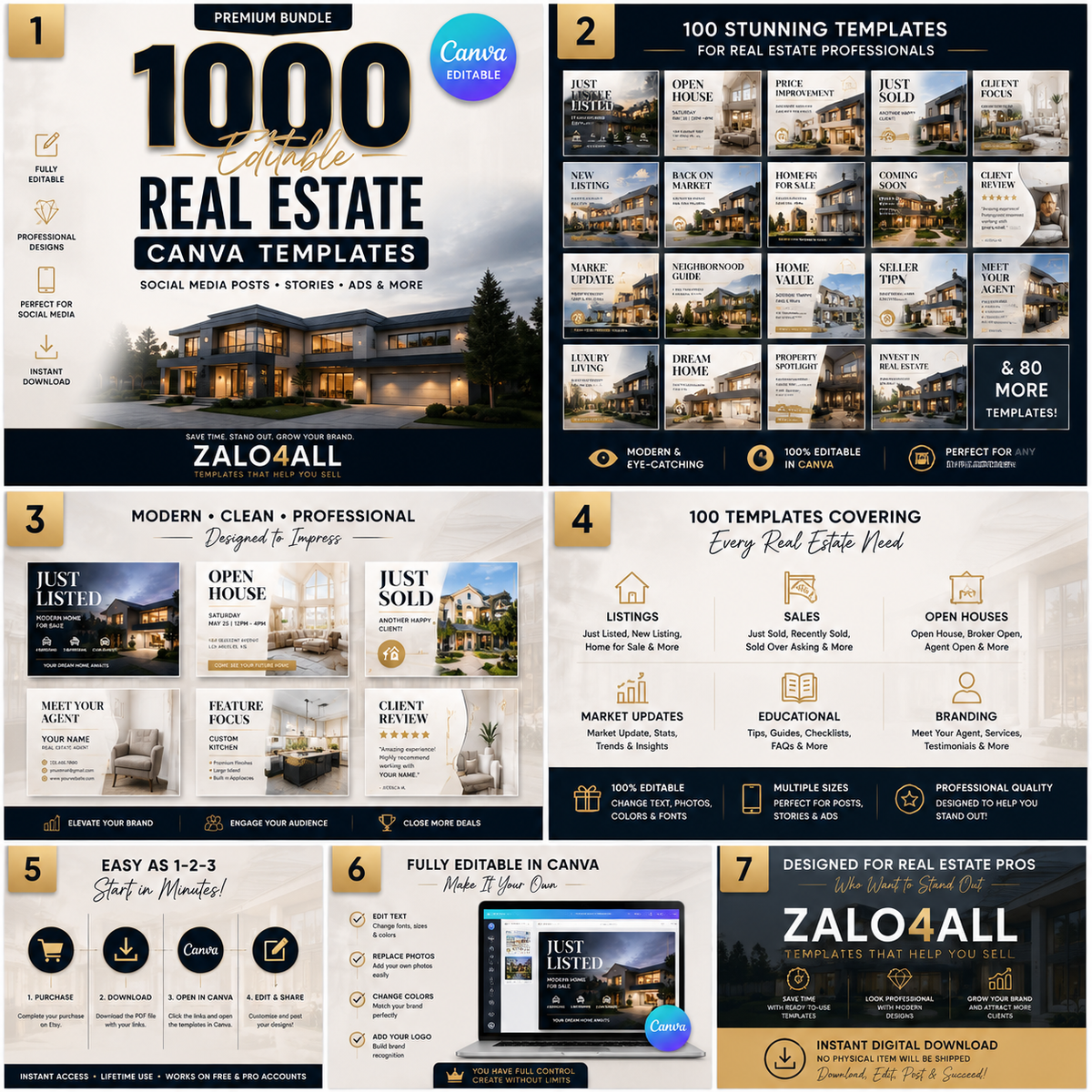 Real estate agent social media templates for listings open houses and sold properties