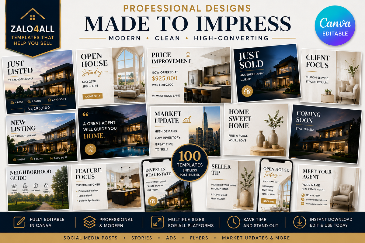 Easy to edit real estate social media Canva templates