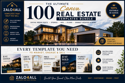 100 editable real estate Canva templates by ZALO4ALL
