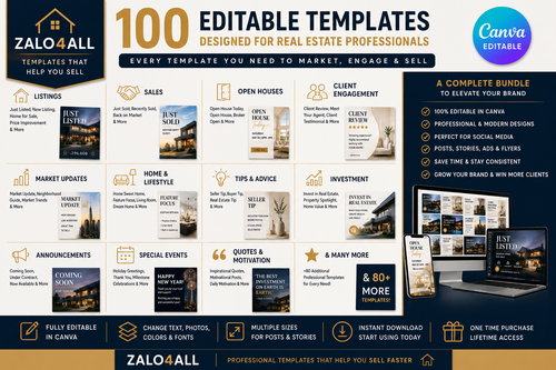 Real estate Canva templates editable text photos colors and logo