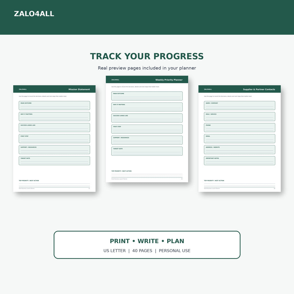 Small Business Launch Planner printable planner page preview 3