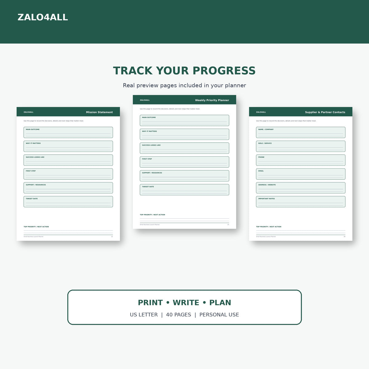 Small Business Launch Planner printable planner page preview 3
