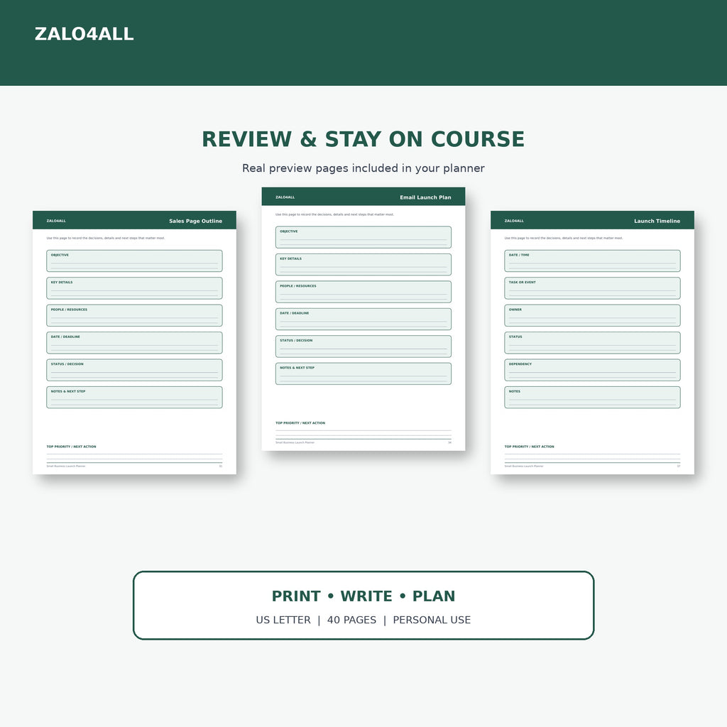 Small Business Launch Planner printable planner page preview 4