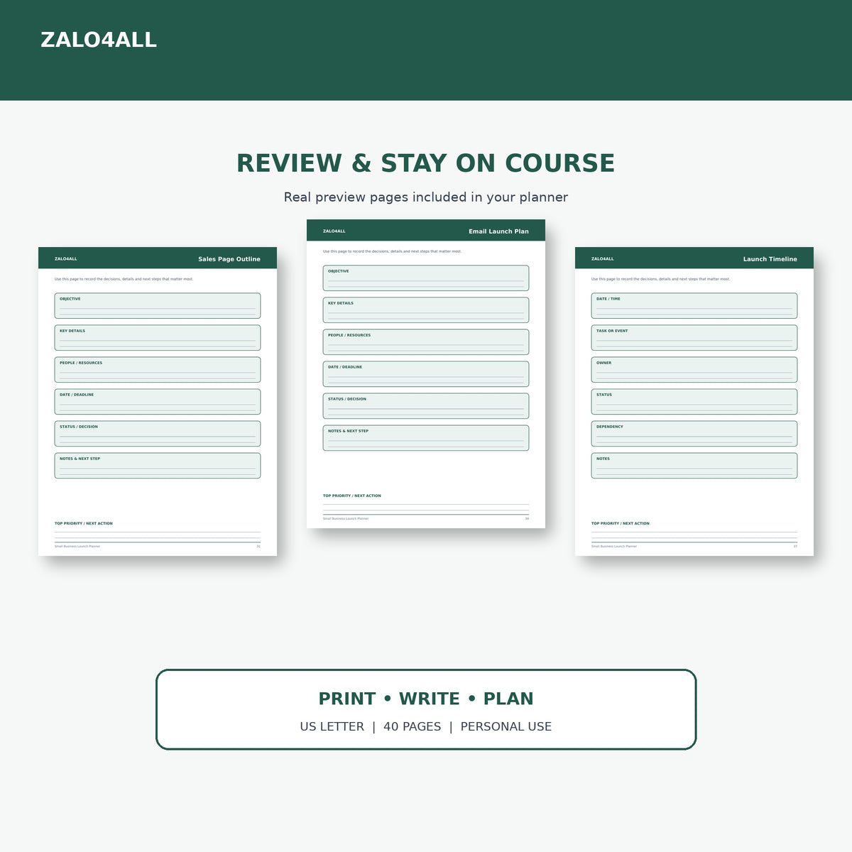 Small Business Launch Planner printable planner page preview 4