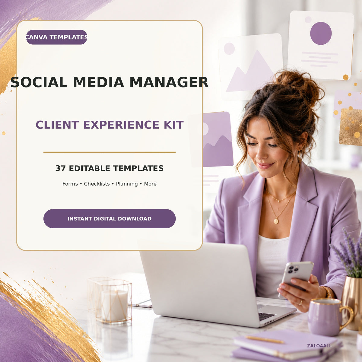 Social Media Manager Client Kit | 37 Editable Canva Templates product cover