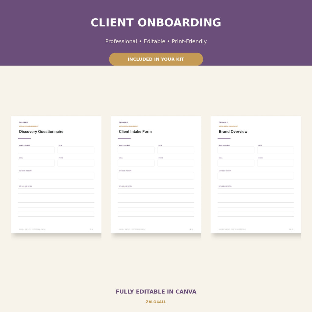 Social Media Manager Client Kit | 37 Editable Canva Templates preview 1
