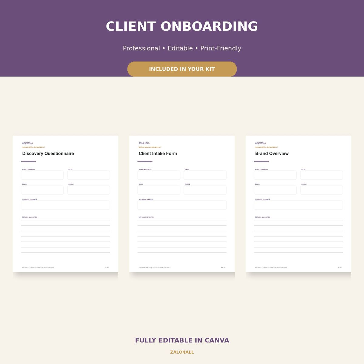 Social Media Manager Client Kit | 37 Editable Canva Templates preview 1