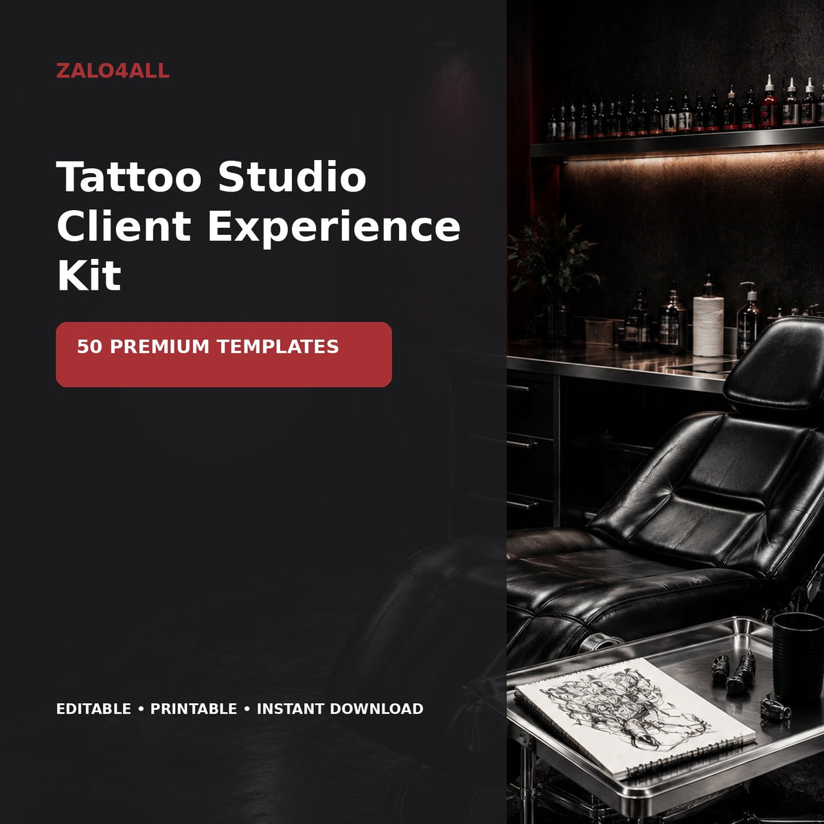 Tattoo Studio Client Experience Kit | 50 Premium Canva Templates – premium cover