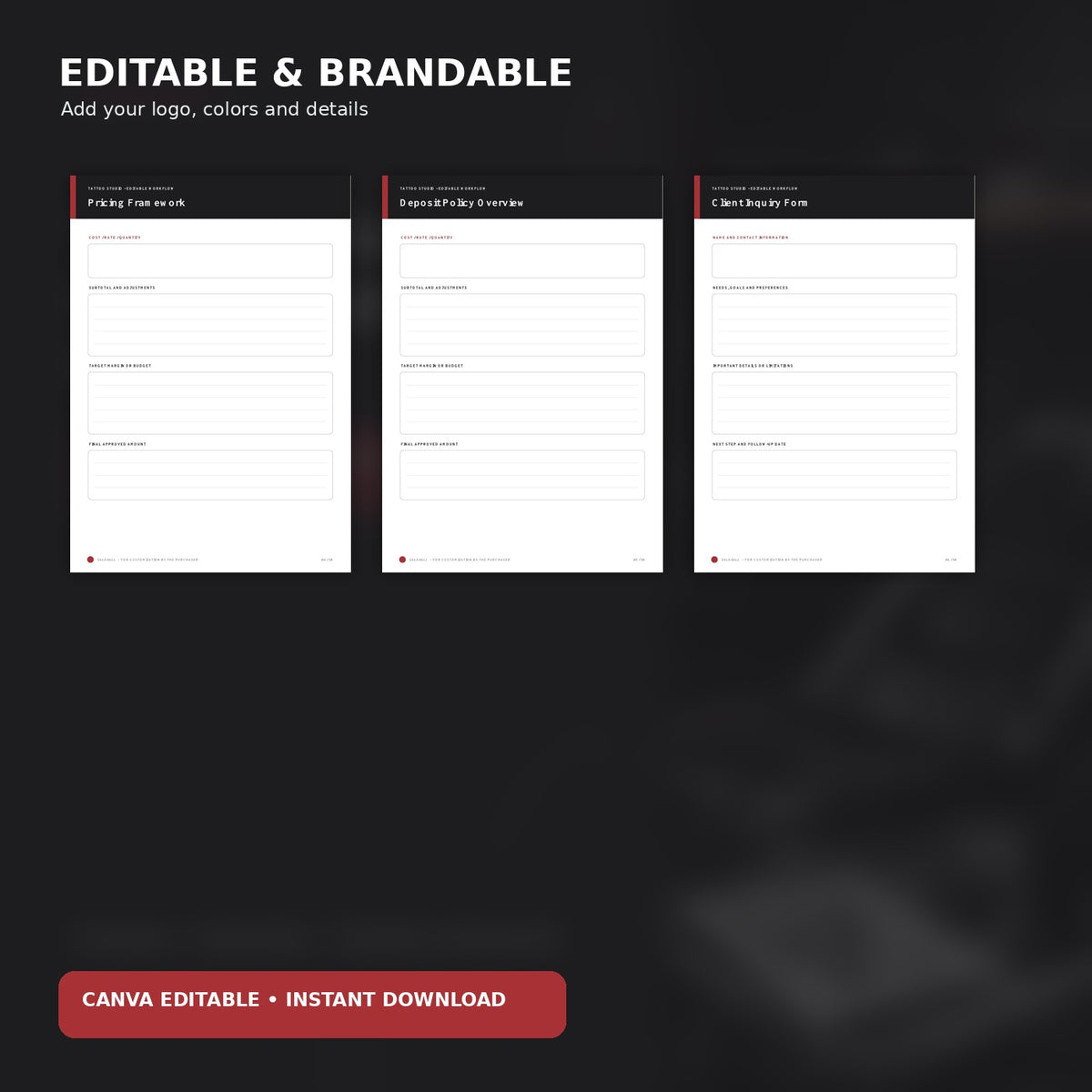Tattoo Studio Client Experience Kit | 50 Premium Canva Templates – template preview 2