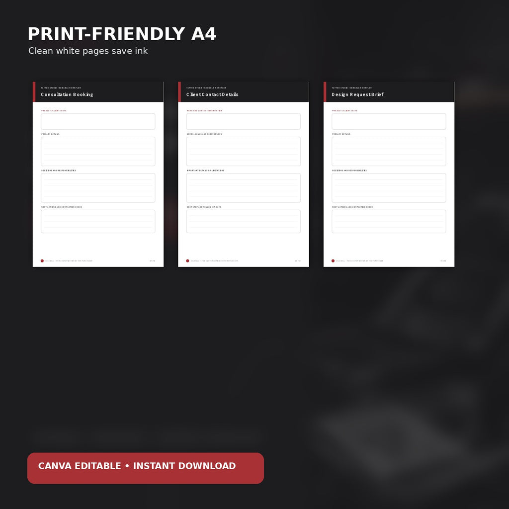 Tattoo Studio Client Experience Kit | 50 Premium Canva Templates – template preview 3