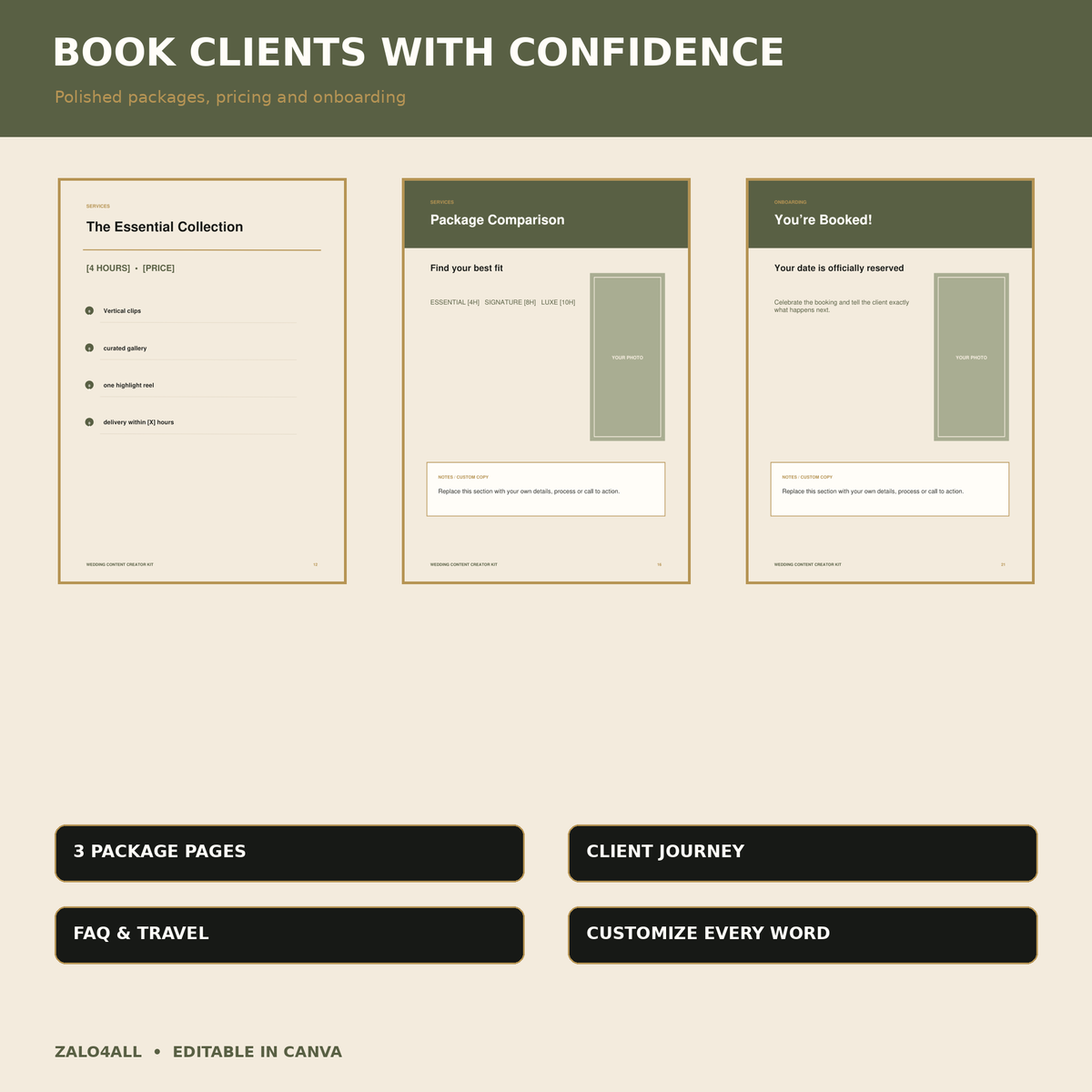 Wedding content creator pricing packages and onboarding templates