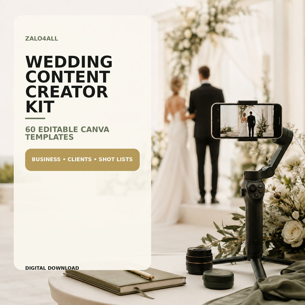Wedding content creator kit with 60 editable Canva templates